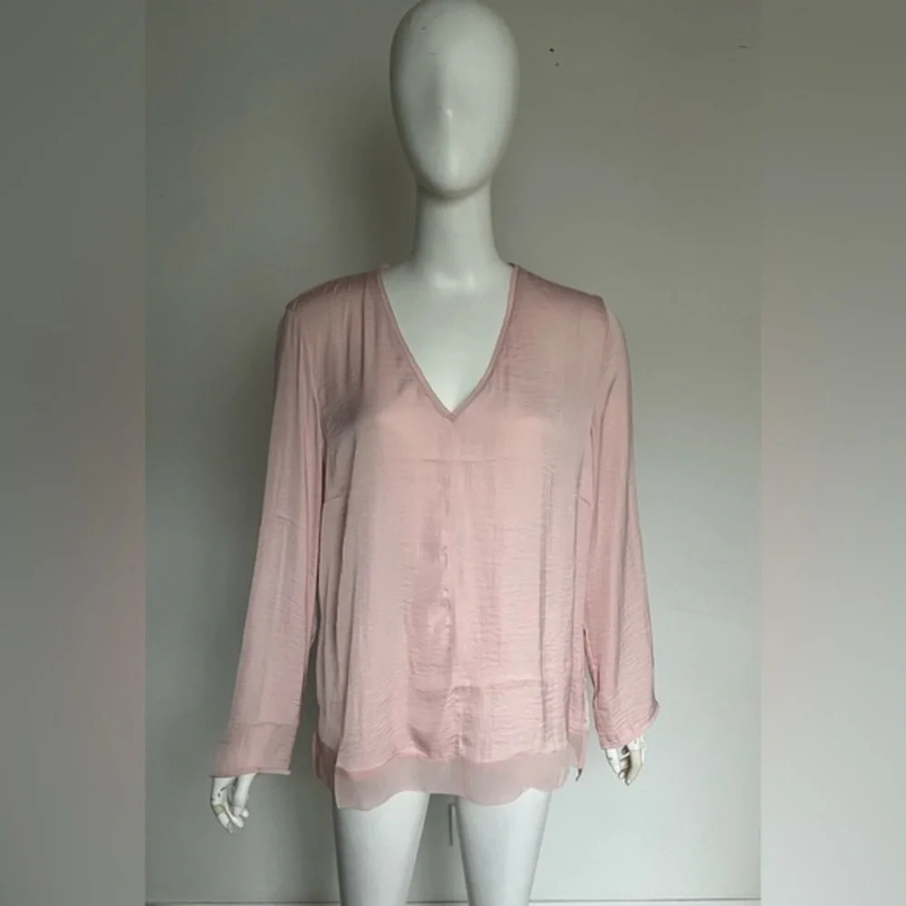 Violeta by Mango Pink V-Neck Women's Satin Blouse Top Size S NWT